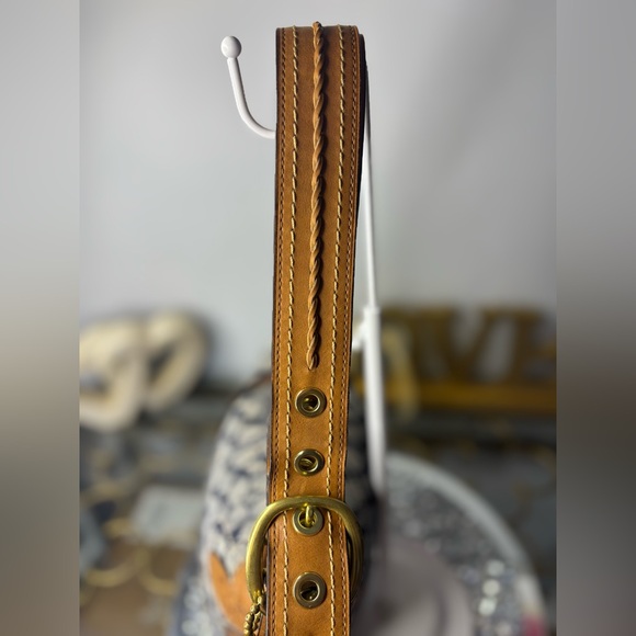 Coach 2007 Bleecker Denim Floral Appliqué Whiskey Leather Flower Bag EUC - Picture 7 of 16